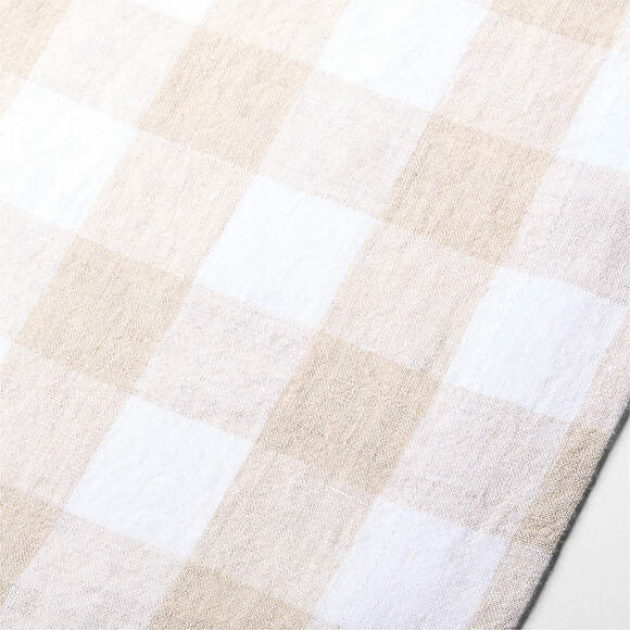 Crate&Barrel Buffalo Check Linen Table Runner – White and Natural New - Picture 2 of 2